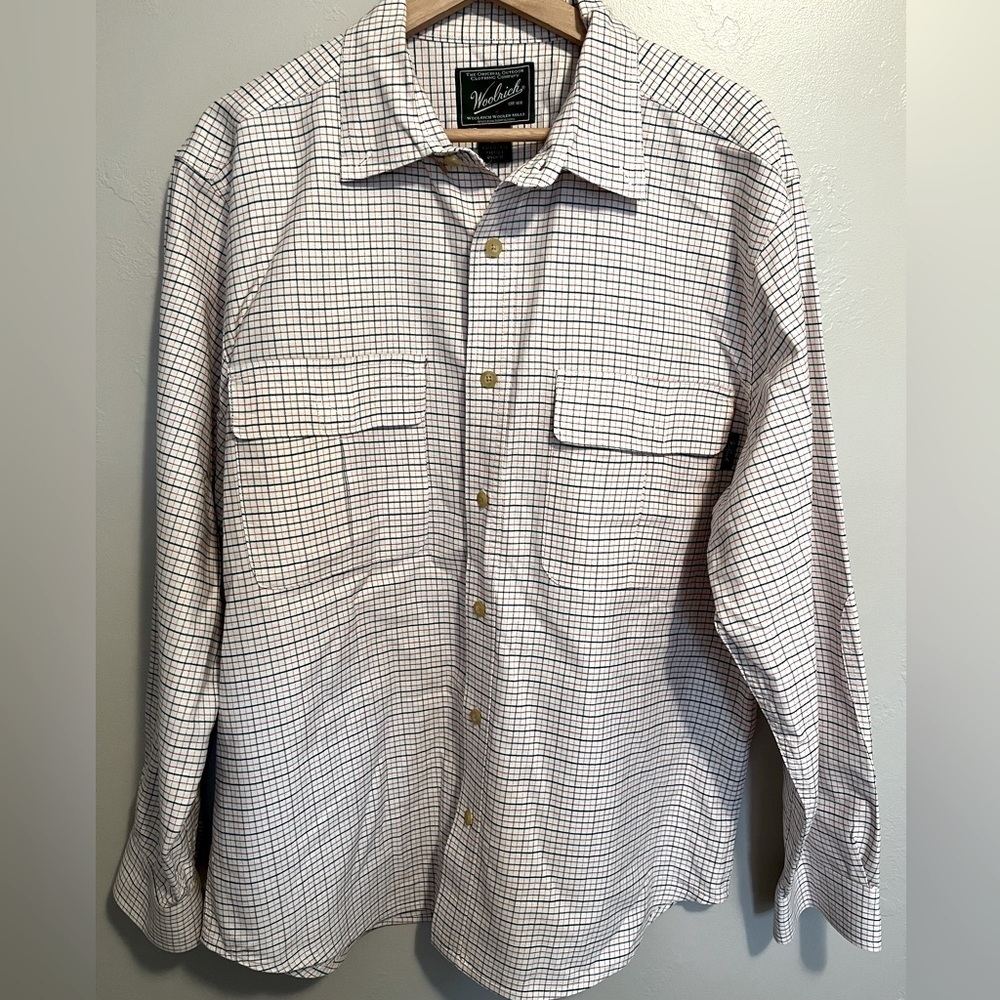 Woolrich White, Red, & Blue Casual Button Down Shirt